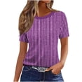 thumbnail image 1 of yillto Womens Tops Summer Short Sleeve Striped Trim Short Sleeve Shirts Round Neck Casual Tunic Tees Blouses, 1 of 4