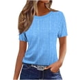 thumbnail image 1 of yillto Womens Tops Summer Short Sleeve Striped Trim Short Sleeve Shirts Round Neck Casual Tunic Tees Blouses, 1 of 4
