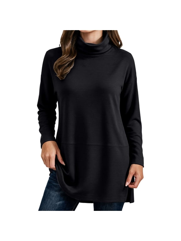 Womens Turtleneck Tops Plus Size Thermal Long Sleeve Baggy Pullover Mock Neck Tops M-5XL