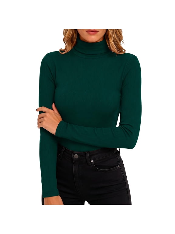 Womens Turtleneck Tops Ribbed Thermal Long Sleeve Top Slim Thermal Base Layered Stretchy Comfy Fall Winter Shirts