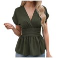 thumbnail image 1 of yillto Womens V Neck Blouse Short Sleeve Flowy Pleated Tunic Tops Summer Fashion Trendy Dressy Clothes, 1 of 4