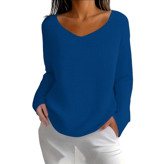 yillto Womens V Neck Long Sleeve Tops Casual Loose Textured Tshirts Pullover Solid Color Shirts S-XXXL