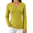 thumbnail image 1 of yillto Womens V Neck Ribbed Knit Sweater Soft Stretchy Long Sleeve Fall Pullover Blouses Tops Sweaters, 1 of 6