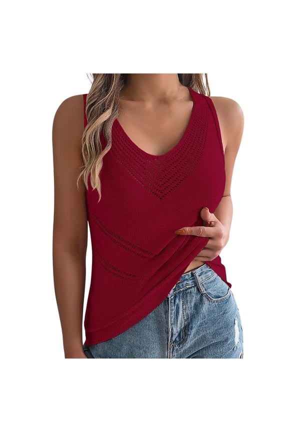 Womens V Neck Sweater Vest Sleeveless Ribbon Knit Casual Loose Pullover Summer Lightweight Tank Top