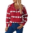 thumbnail image 1 of yillto Womens Valentine's Day Sweaters Heart Printed Knit Long Sleeve Tops Round Neck Pullover Sweater Clothes, 1 of 5