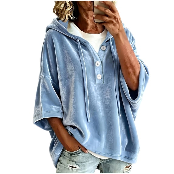 yillto Womens Velvet Top Hoodies Baggy Long Sleeve Sweatshirts Pullover Drawstring Fashion Clothes
