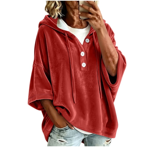 yillto Womens Velvet Top Hoodies Baggy Long Sleeve Sweatshirts Pullover Drawstring Fashion Clothes