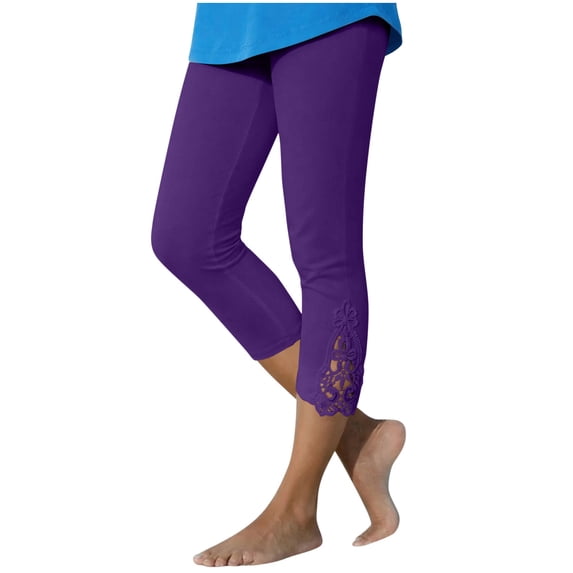 yillto Womens Yoga Capris Pants Lace Hem Fashion High Waist Workout Gym Cropped Leg Leggings Clothes