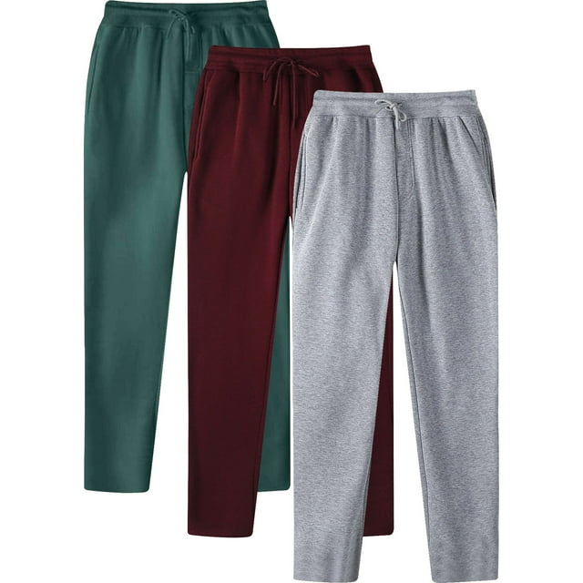 yillto Workout Sweatpants for Men Stretch Waist Drawstring Straight Leg Pants Big and Tall Jogger Pants 3 Pack