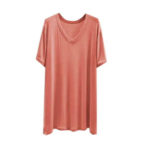 yilltoWomens Plus Size Tops V Neck Loose Basic Shirts Soft Comfy Summer Causal Solid Color Outfits