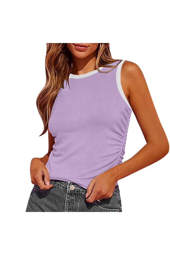Womens Tank Tops Ribbed Sleeveless Slim Cami Tee Summer Cute Racerback Blouses Basic Shirt