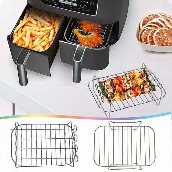 COM1950s Dual Basket Air Fryer Accessories,Set of 10 Fit for Dual Air Fryer Most 8 Quart - 10 Quart and Larger Dual Zone Air Fryer,Include Cake Pizza Pan,Rack & Skewer,Etc