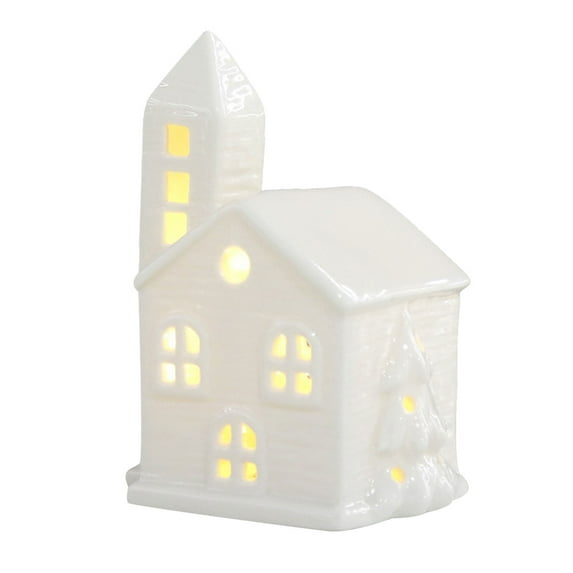 yilyih Lights for Christmas Village Houses Christmas Miniature Porcelain Village Tabletop Figurine LED Porcelain House Village House for Xmas Figurine Village Ceramic Christmas Village Houses