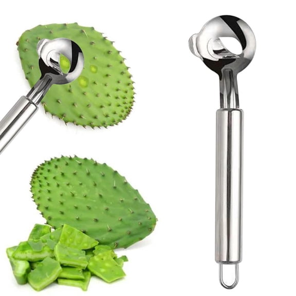 yilyih New Cactus Peeler Spoon Kitchen Noodle Knife Multifunctional Stainless Steel Spoon Kitchen Tools Easy Nopales Peeler Cuchara Pelador De Nopales Noodle Knife for Cutting Dough (1Pcs)
