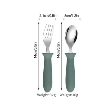yilyih Spoons and Forks Set Stainless Steel 304 Stainless Steel Childrens Fork Spoon 2-Piece Set with Handle Baby Eating Spoon Training Chopstick Set Toddler Utensils Forks and Spoons