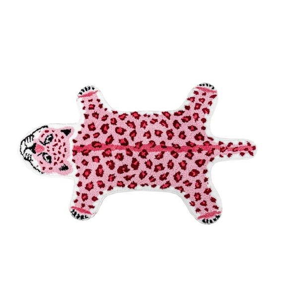 yingda1992 Leopard Shaped Bath Mat Non-Slip Cute Animals Bathroom Door Mat for Kitchen Bedroom Cartoon Shower Rug for Tub Soft Bathtub Mat Home Decor Pink 23.6x39.3in