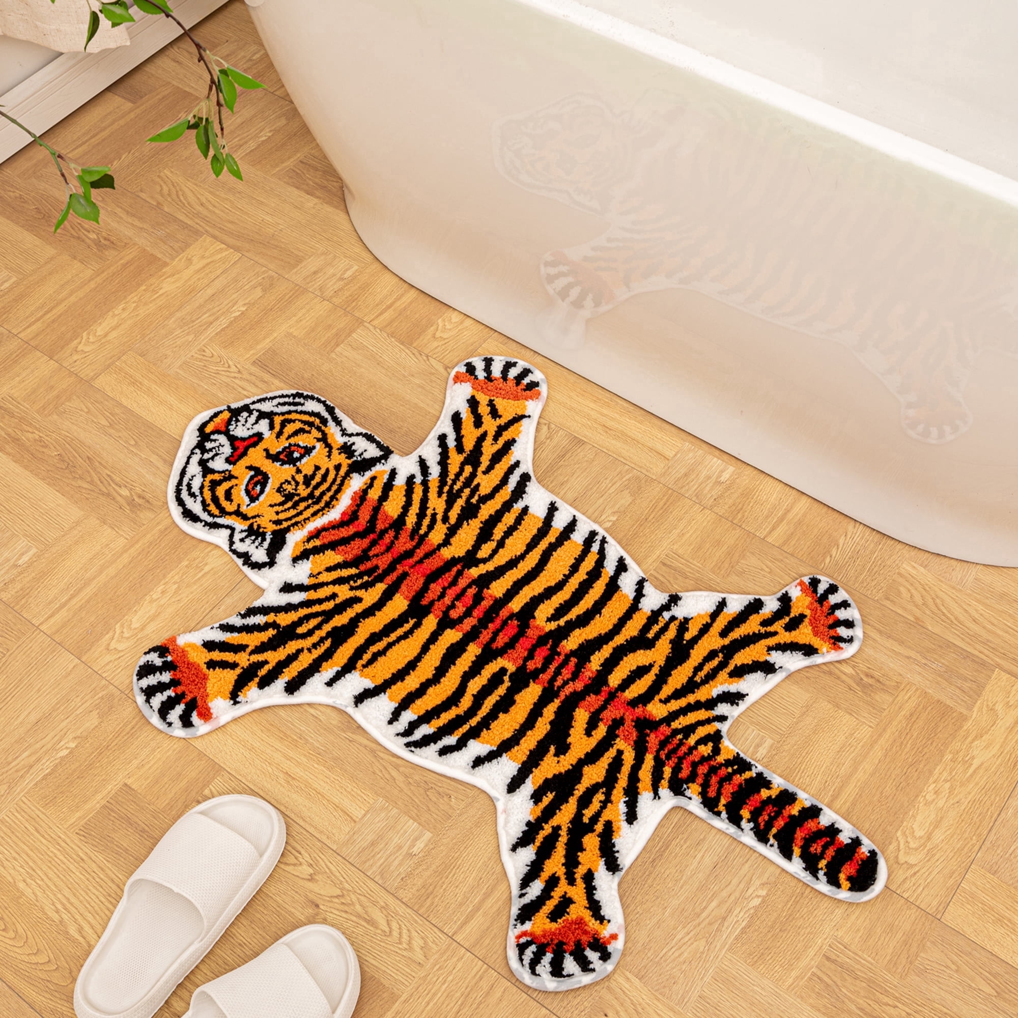 yingda1992 Orange Tiger Bath Mat for Bathroom Cute Tiger Print Funny Cartoon Non Slip Animal Shaped Absorbent Bathtub Mat Plush Shower Door Mat Decor 39.3x25.5 Inch