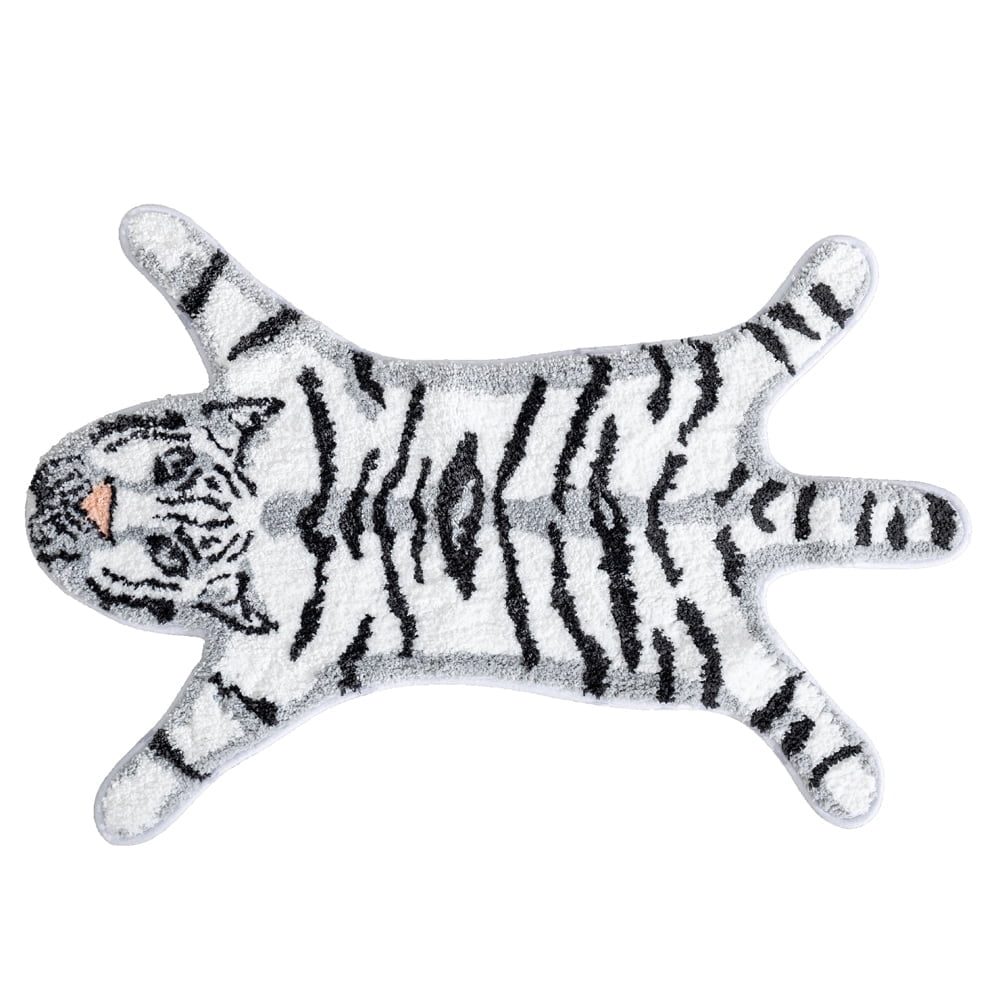 yingda1992 Tiger Bath Mat for Bathroom Cute White Tiger Cartoon Non Slip Animal Shaped Absorbent Bathtub Bathroom Plush Shower Rugs 25.6x38.6in