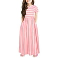 thumbnail image 1 of yinguo girls striped print dresses short sleeve scoop neck waist ruched dress girls dress&skirt size 14, 1 of 2