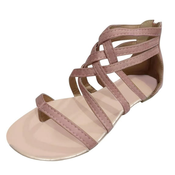 yinguo gladiator flat sandals for women casual summer comfortable strappy thong flip flops shoes open toe breathable sandals shoes with back zipper pink size 8.5
