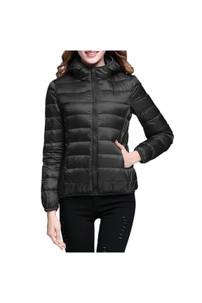 women's packable down jacket lightweight puffer jacket hooded winter coat black s