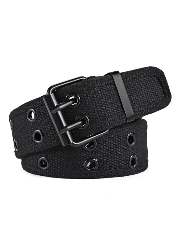 Yl-YANG Double Prong Buckle canvas Punk Belt Men Women,Canvas Web Belts for Men,Solid Color Casual Double Hole Grommet Belt, Sizes 120cm