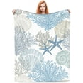 thumbnail image 1 of ylfffasdscs Starfish Seashell Coral Beach White Fleece Throw, 50” x 60”, 1 of 6