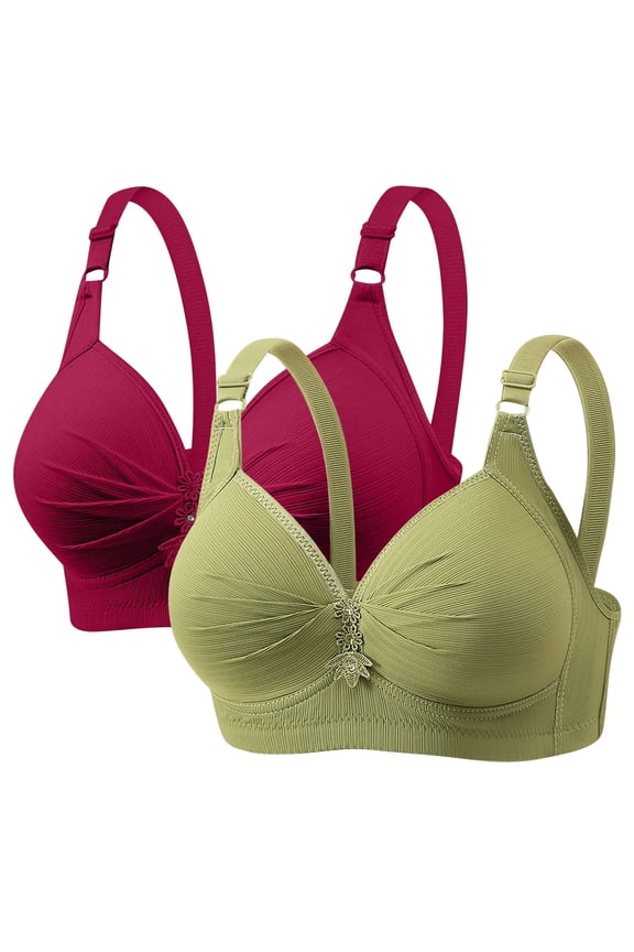 2 Pack Bras for Women Plus Size S-6X No Underwire Push Up Bralettes Womens Casual Solid Color Full-Coverage Multipack Support Underwear Bra