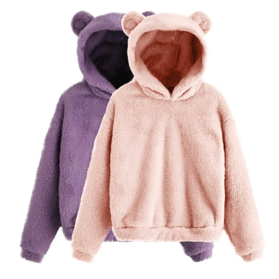 ylioge 2 Pack Fleece Hoodies for Women Plus Size S-4X Cute Sherpa Sweatshirts Womens Pullover Solid Color Long Sleeve Thermal Multipack Hoodie Tops