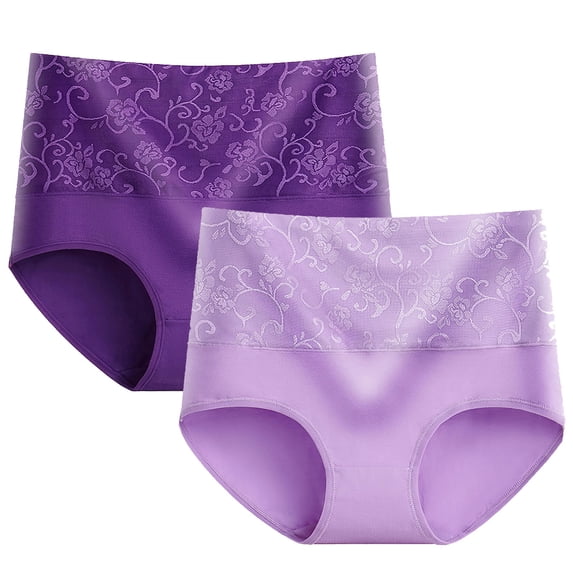 ylioge 2 Pack L-5XL Womens Cotton Underwear Plus Size High Waisted Panties Ladies Multipack Stretchy Full Coverage Butt Lifting Briefs