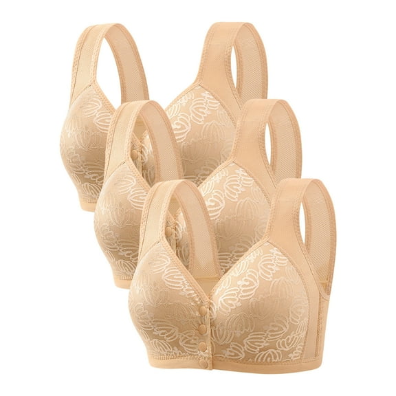 ylioge 2 Pack Plus Size Bras for Women 36-50 Front Closure Wireless Bralettes Push Up Full Coverage Breathable Multipack Underwear Bra