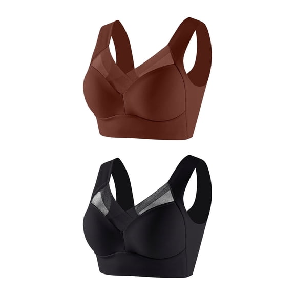 ylioge 2 Pack Plus Size Sports Bras for Women L-6X Wireless Push Up Bralettes Lightweight Adjustable Full Coverage Multipack Underwear Bra