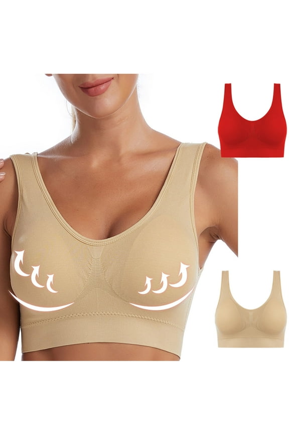 2 Pack Plus Size Sports Bras for Women S-6XL Wirefree Bralettes Push Up Breathable Pullover Full Coverage Support Yoga Underwear Bra