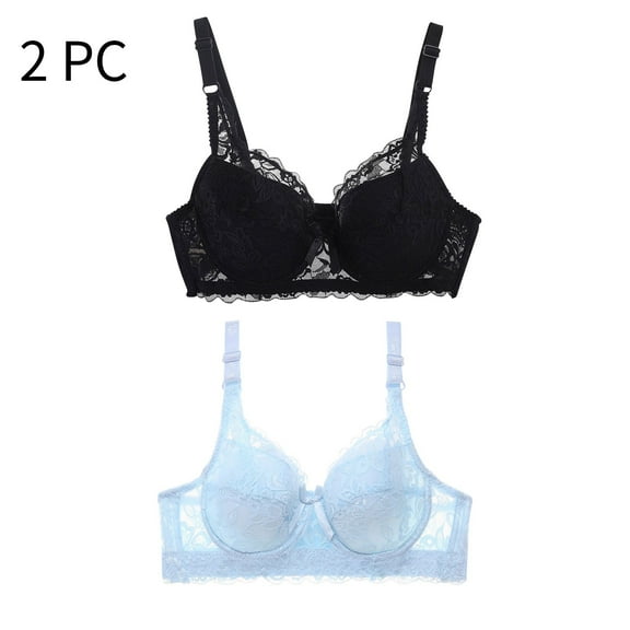 ylioge 2 Pack Plus Size Womens Bras S-4XL Lightweight Lace Push Up Bralettes Ladies Breathable Hollow Out No Padded Support Underwear Bra