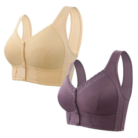 ylioge 2 Pack Sports Bras for Women S-5X Plus Size Wireless No Show Bralettes Front Closure Push Up Solid Color Full-Coverage Underwear Bra