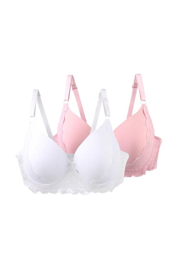 2 Pack Womens Plus Size Bras with Underwire Push Up Bralettes Lightweight Solid Color Breathable Support Lifting Everyday Work Underwear Bra