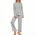 thumbnail image 1 of ylioge 2 Piece Pajama Sets for Women Casual Solid Color Long Sleeve Tops and Straight Leg Loose Comfortable Homewear Sleepwear Pajamas Outfits Set, 1 of 2