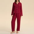 thumbnail image 1 of ylioge 2 Piece Satin Pajama Sets for Women with Pocket Lightweight Long Sleeve Shirts Straight Leg Pants Solid Color Soft Homewear Sleepwear Pajamas, 1 of 5