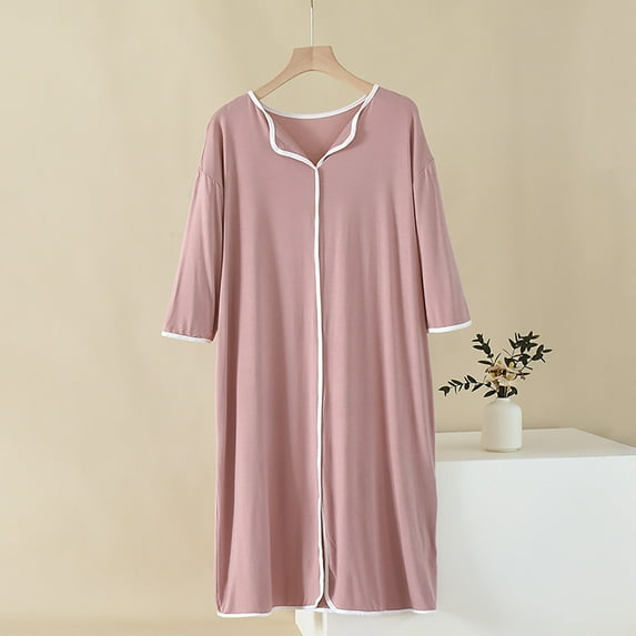 ylioge 3/4 Sleeve Nightgowns for Women Plus Size V Neck Sleepshirts Ladies Casual Solid Color Soft Modal Pullover Loungewear Dresses