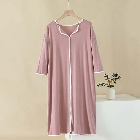 ylioge 3 4 Sleeve Nightgowns for Women Plus Size V Neck Sleepshirts Ladies Casual Solid Color Soft Modal Pullover Loungewear Dresses