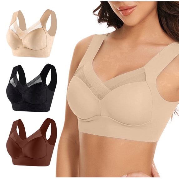 ylioge 3 Pack L-6XL Sports Bras for Women Plus Size Wireless Push Up Bralettes Ladies Stretchy Pullover Multipack Support Underwear Bra