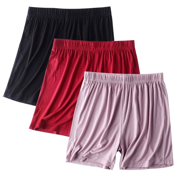 ylioge 3 Pack Pajama Shorts for Women Plus Size M-4X Lightweight Modal Wide Leg Elastic Waist Casual Solid Color Loose Comfort Loungewear Short