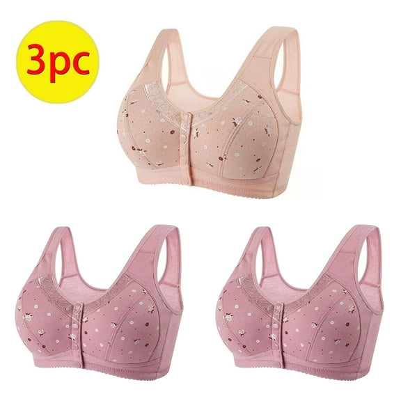 ylioge 3 Pack Plus Size Bras for Women S-4XL Front Closure No Underwire Bralettes Push Up Breathable Multipack Full Coverage Underwear Bra
