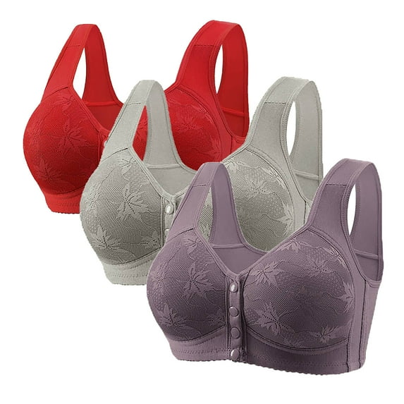 ylioge 3 Pack Plus Size Bras for Women XS-4X Front Closure No Underwire Push Up Bralettes Multipack Breathable Full-Coverage Support Underwear Bra