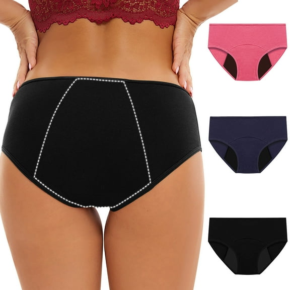 ylioge 3 Pack Plus Size Period Underwear for Women S-5X Full Coverage Panties Low Rise Casual Breathable Reusable Leakproof Menstrual Briefs