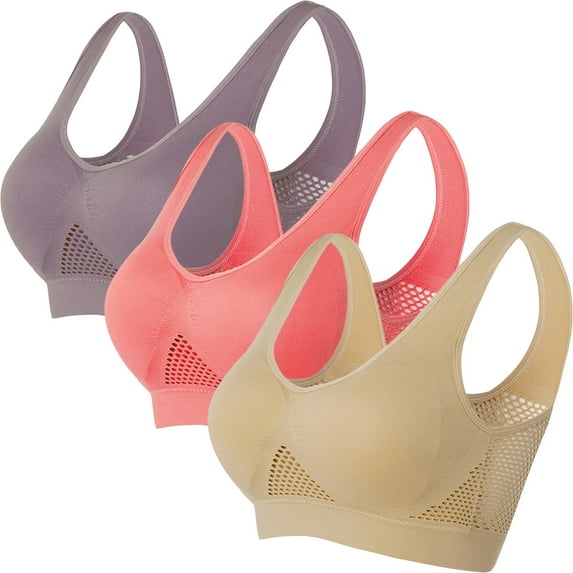 ylioge 3 Pack Plus Size Sports Bras for Women S-5XL Push Up Wireless Underwear Bra Multipack Stretchy Pullover Support Nylon Yoga Bralettes