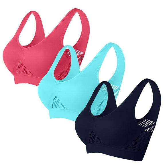 ylioge 3 Pack Sports Bras for Women Plus Size S-5X Breathable Wireless Bralettes Push Up Lightweight Multipack Workout Yoga Underwear Bra