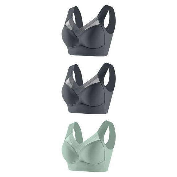 ylioge 3 Pack Sports Bras for Women Plus Size L-6X Wireless Push Up Bralettes Multipack Stretchy Pullover Lightweight Support Underwear Bra