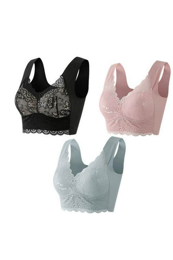 3 Pack Sports Bras for Women Plus Size M-5X No Underwire Support Bralettes Push Up Breathable Pullover Lifting Underwear Bra