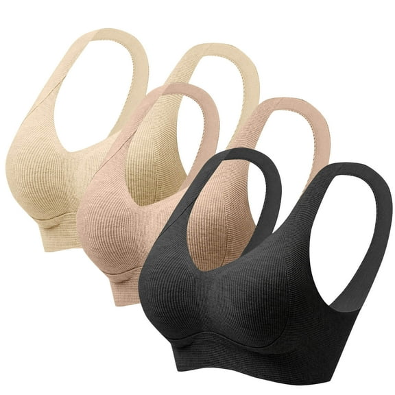 ylioge 3 Pack Sports Bras for Women Plus Size M-5X Push Up Support Bralettes No Underwire Multipack Breathable Lifting Athletic Workout Underwear Bra